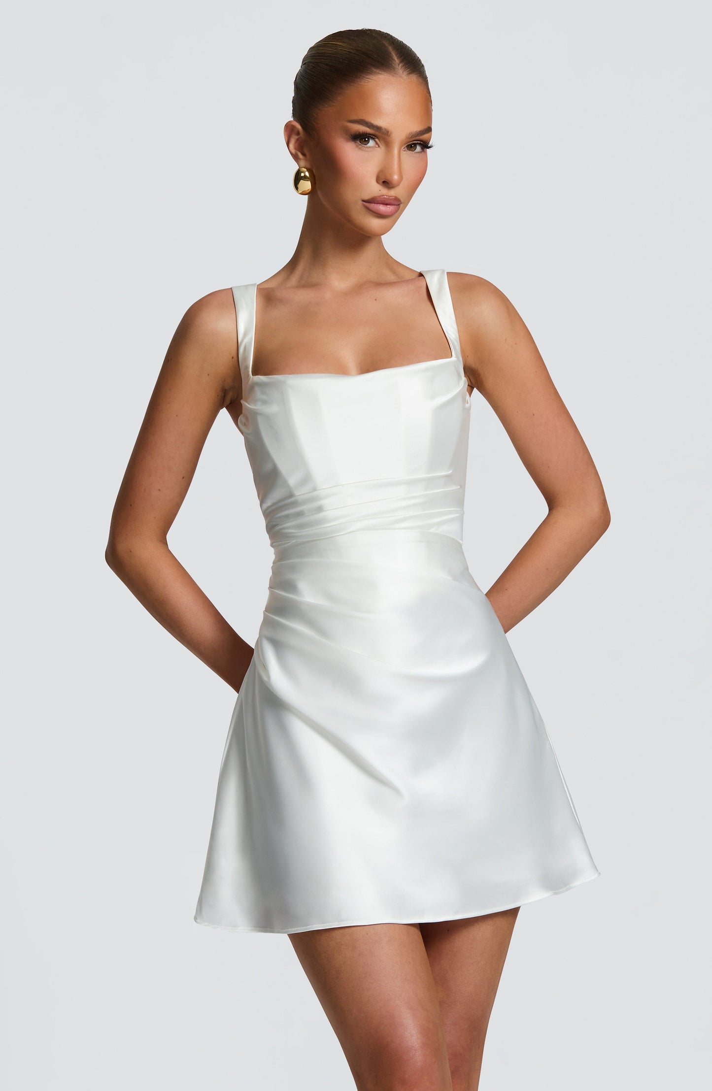 Satin Corset Mini Dress with Lace-Up Back