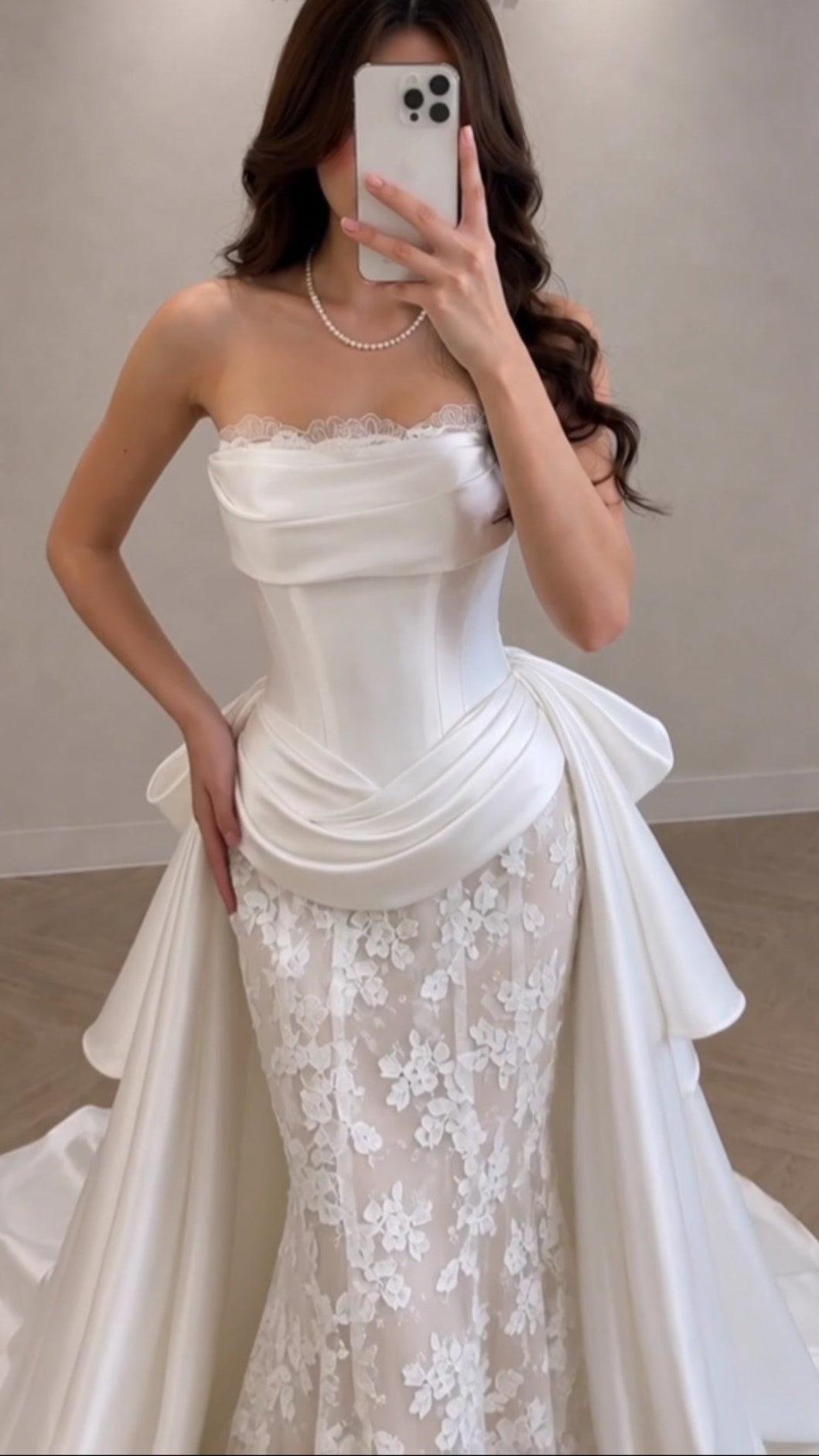 Strapless Corset Lace Wedding Dress with Overskirt