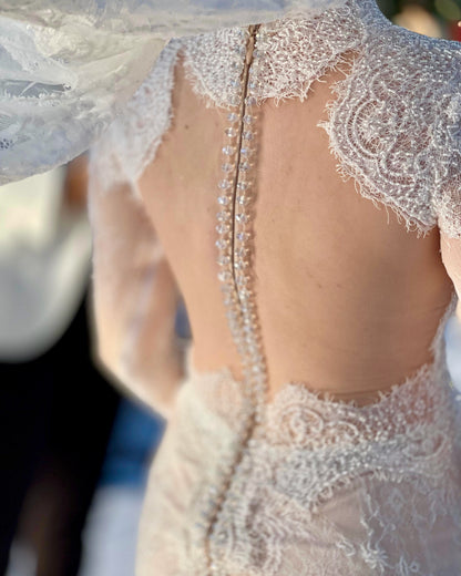 High-Neck Illusion Lace Mermaid Wedding Dress