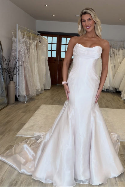 Strapless Cowl Neck Mermaid Wedding Dress with Train