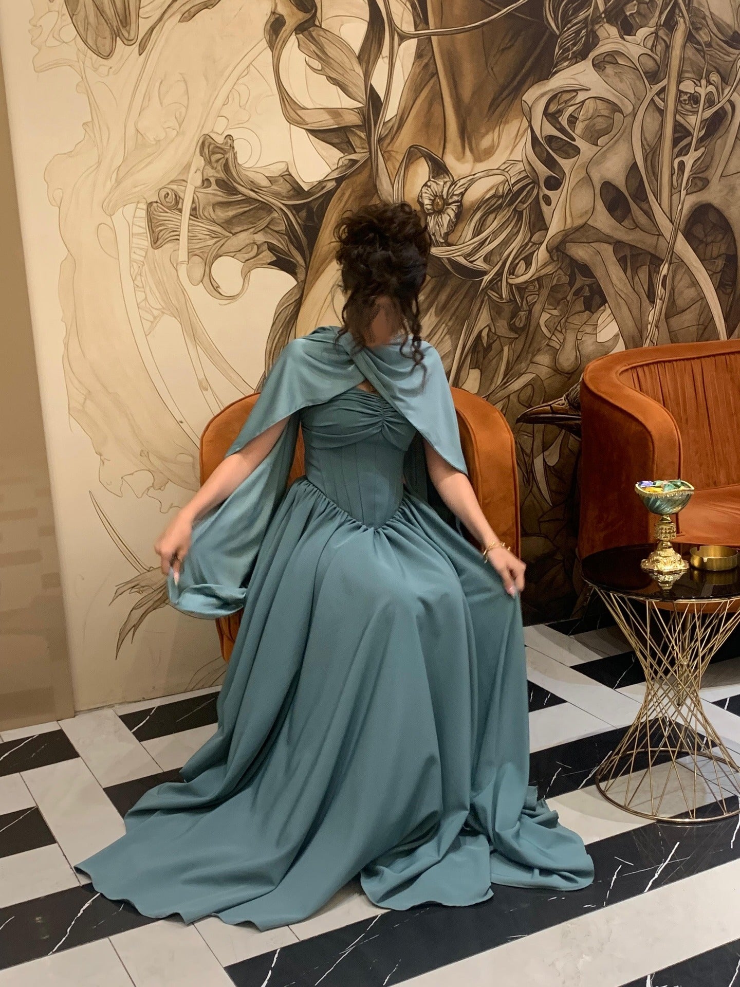 Strapless Corset Evening Gown with Matching Cape