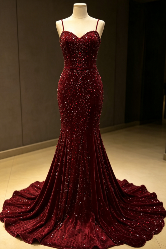 Velvet Sequin Mermaid Gown with Sweetheart Neckline