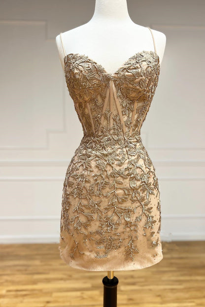 Lace Corset Homecoming Dress with Crisscross Back