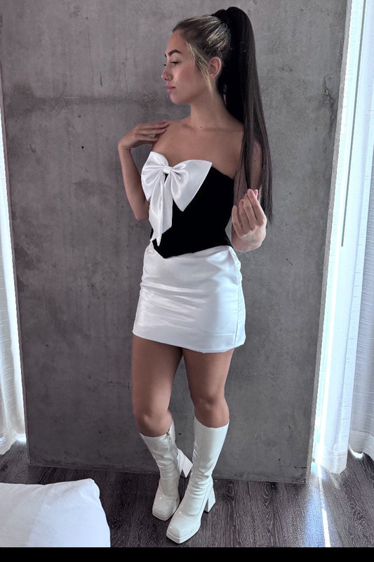 Strapless Bowknot Corset Satin Mini Dress