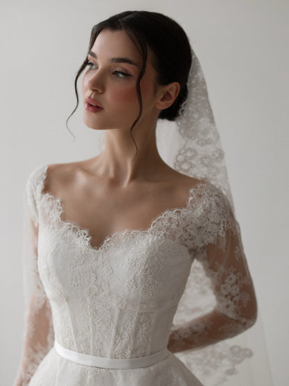 Long Sleeve Lace Ball Gown Wedding Dress
