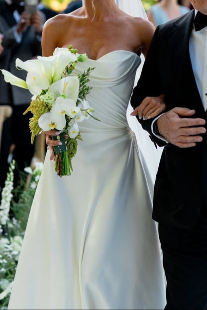 Strapless Ruched Bodice Satin A-Line Bridal Gown