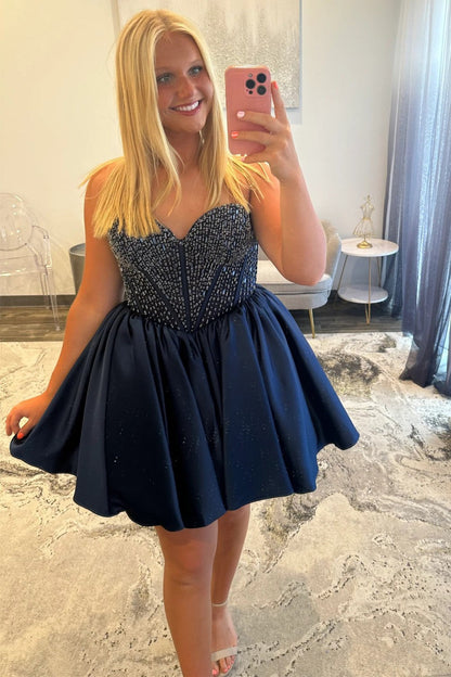 Strapless Sweetheart Beaded Corset Homecoming Dress