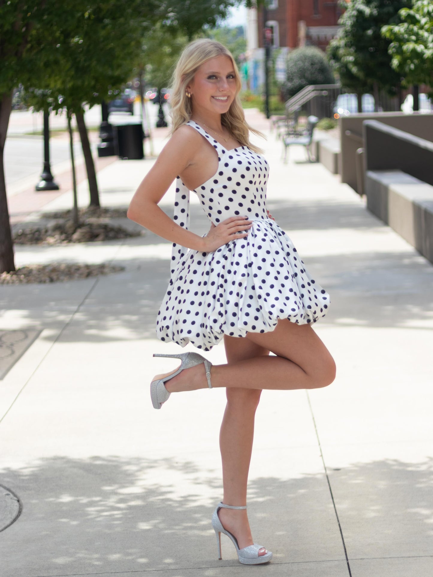 Polka Dot Bubble Hem Mini Dress