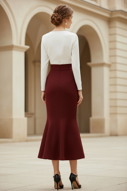 Two-Tone Long Sleeve Mermaid Midi Dress