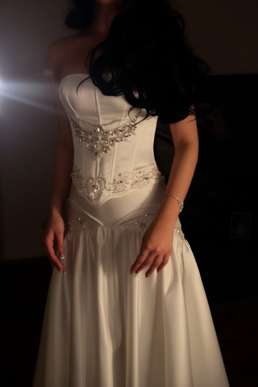 Strapless Beaded Corset Basque Waist Ball Gown