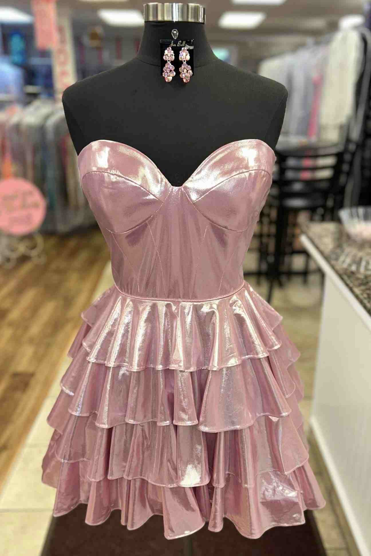 Strapless Corset Tiered Metallic Mini Dress