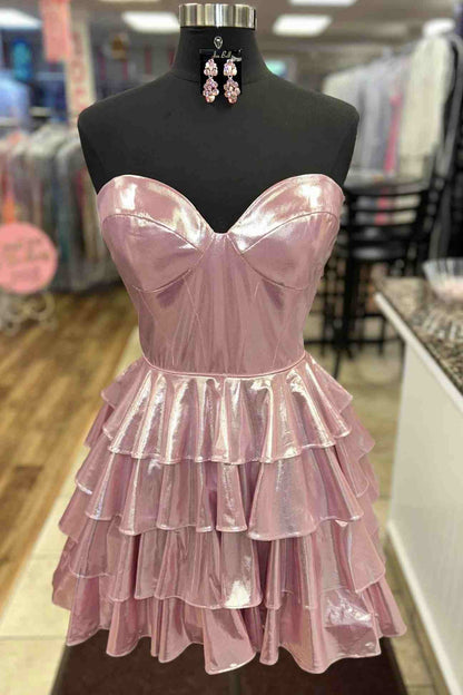 Strapless Corset Tiered Metallic Mini Dress