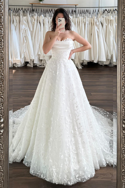 Strapless Satin and Lace A-Line Wedding Dress