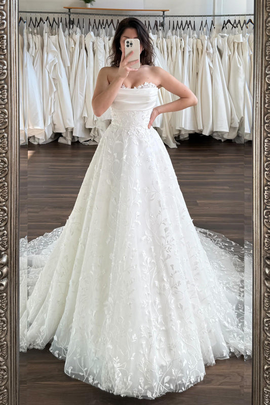 Strapless Satin and Lace A-Line Wedding Dress