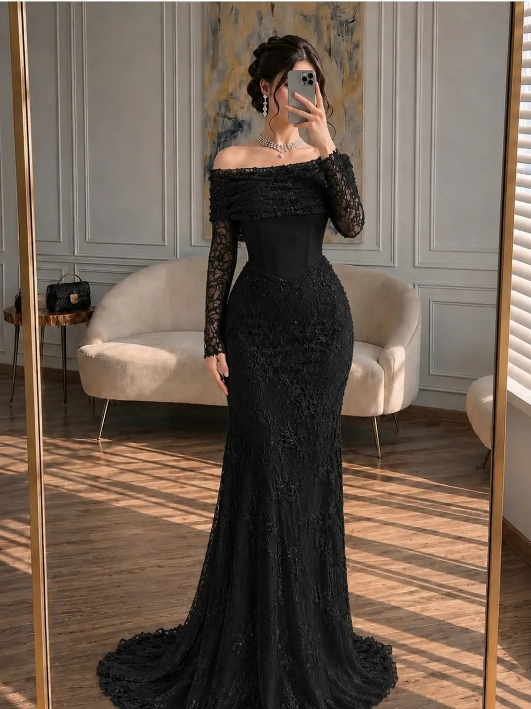 Off-the-Shoulder Lace Mermaid Gown