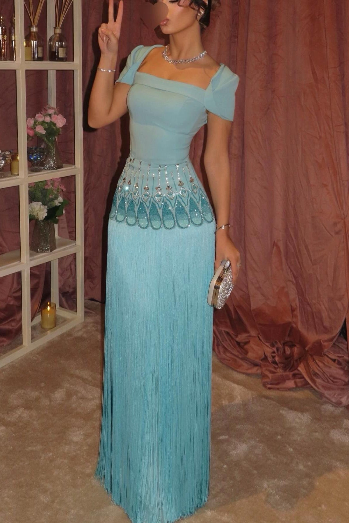 Fringe Maxi Dress with Beaded Waist Detail