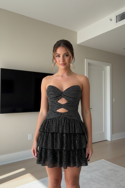 Strapless Cut-Out Glitter Tiered Homecoming Dress