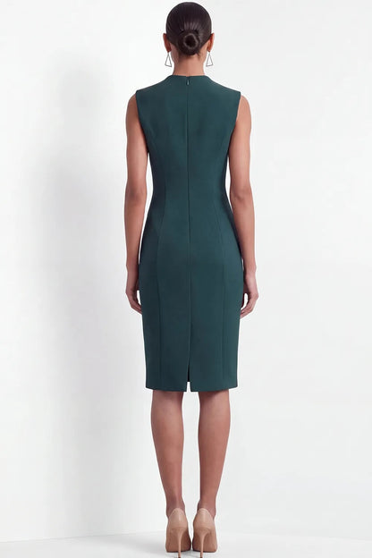 Sleeveless High-Neck Sheath Dress with Flap Accents