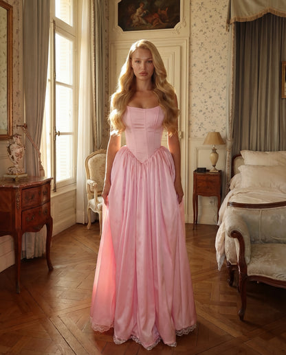 Off-the-Shoulder Satin Corset Ball Gown