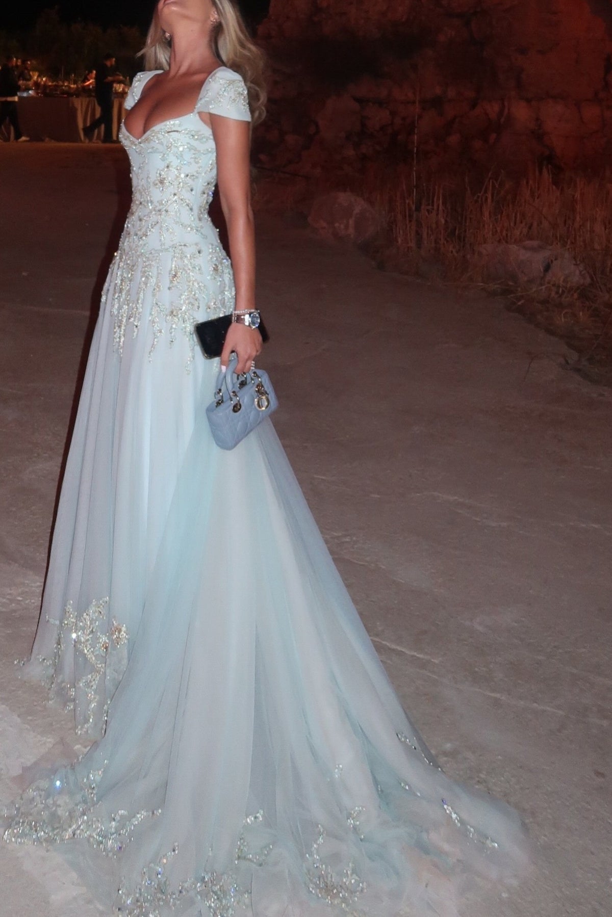 Embellished A-Line Evening Gown with Train