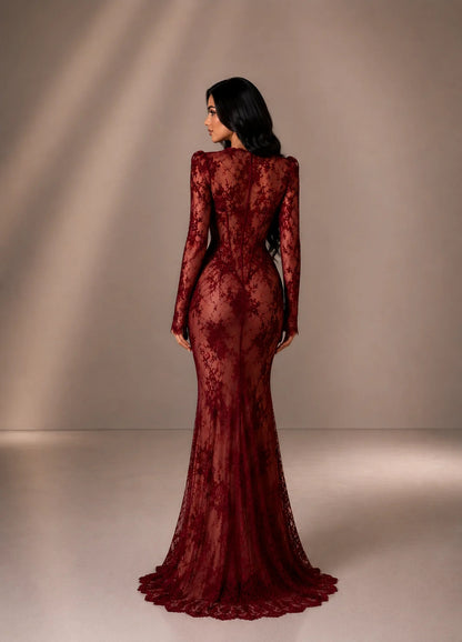 Long Sleeve Lace Mermaid Evening Gown