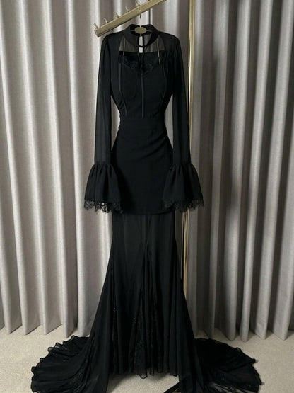 Illusion Long Sleeve Mermaid Evening Dress