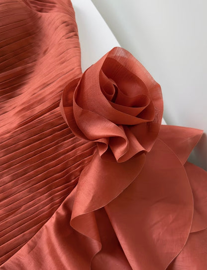 Strapless Asymmetrical Ruffled Evening Gown