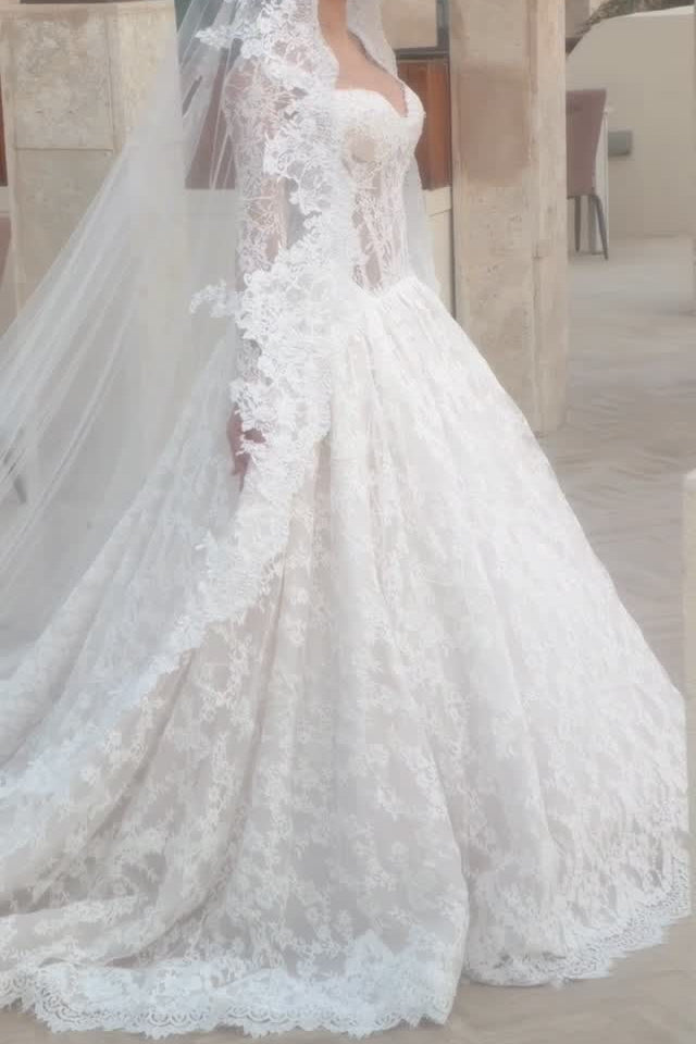 Lace Corset Long Sleeve Ball Gown Wedding Dress