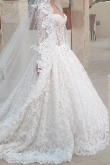 Lace Corset Long Sleeve Ball Gown Wedding Dress