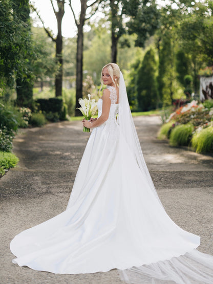Satin A-Line Wedding Dress with Pleated Train Skirt