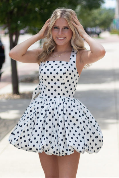 Polka Dot Bubble Hem Mini Dress