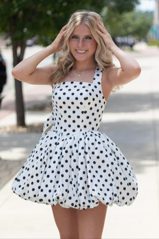 Polka Dot Bubble Hem Mini Dress