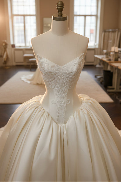 Strapless Sweetheart Ball Gown with Embroidered Corset Bodice