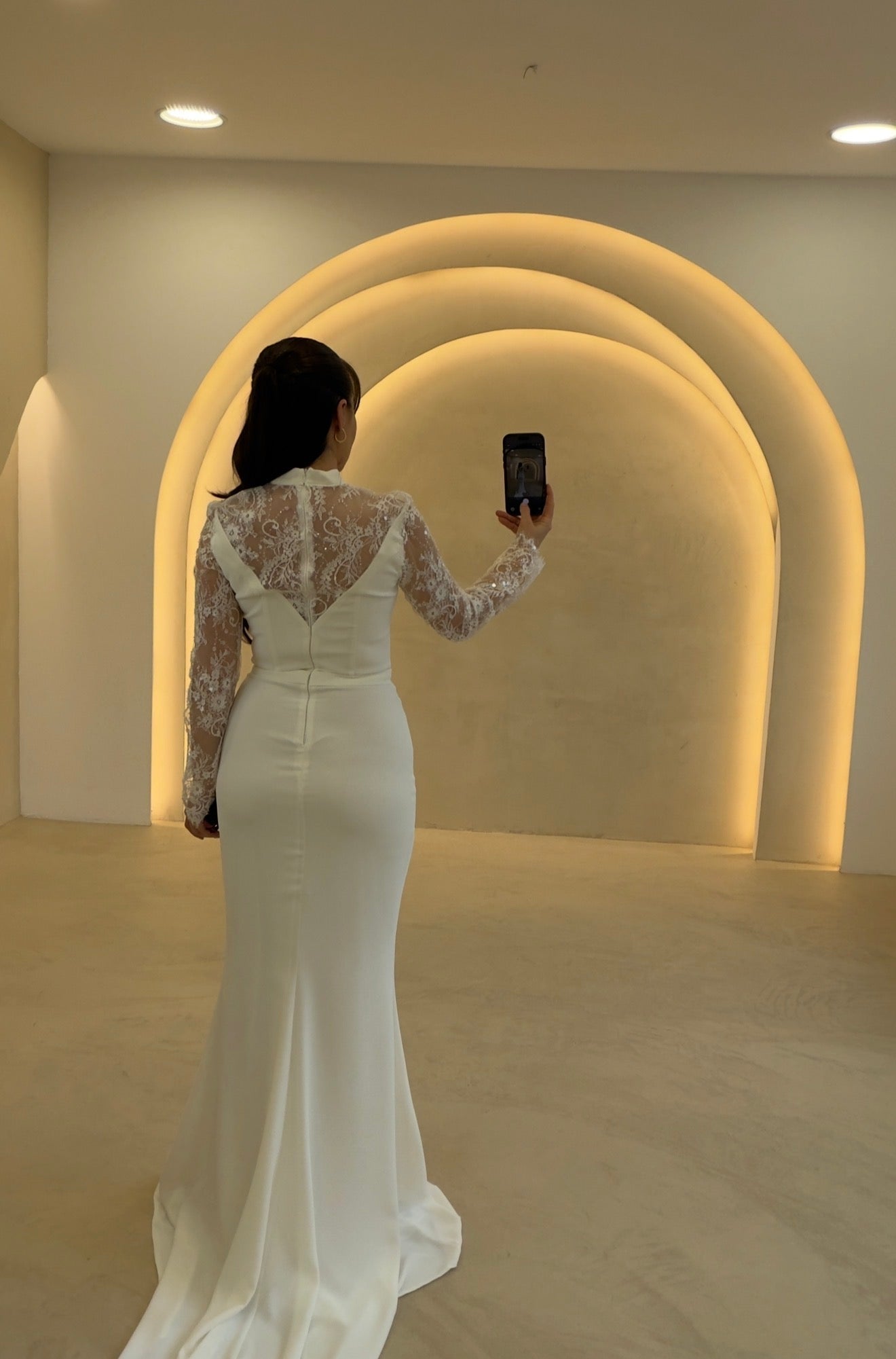 High Neck Lace Long Sleeve Mermaid Wedding Dress