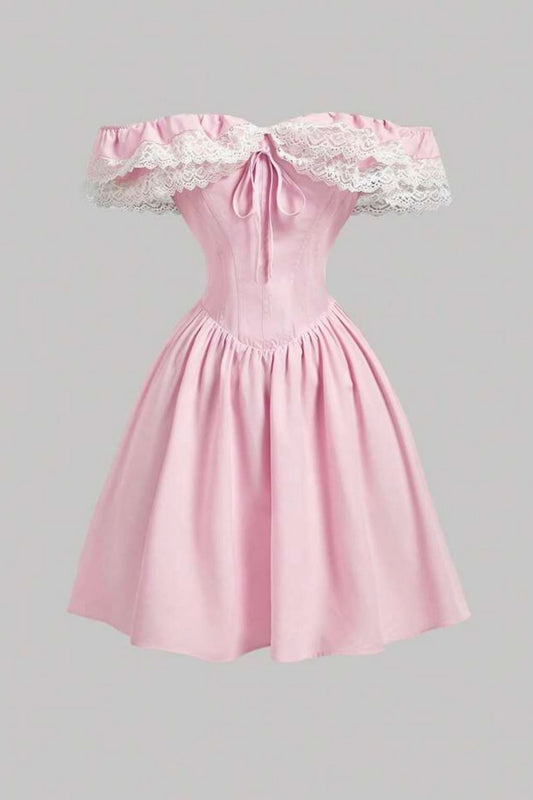 Off-the-Shoulder Lace Corset Mini Dress