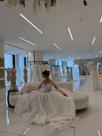 Lace Ball Gown Wedding Dress with Long Sleeves