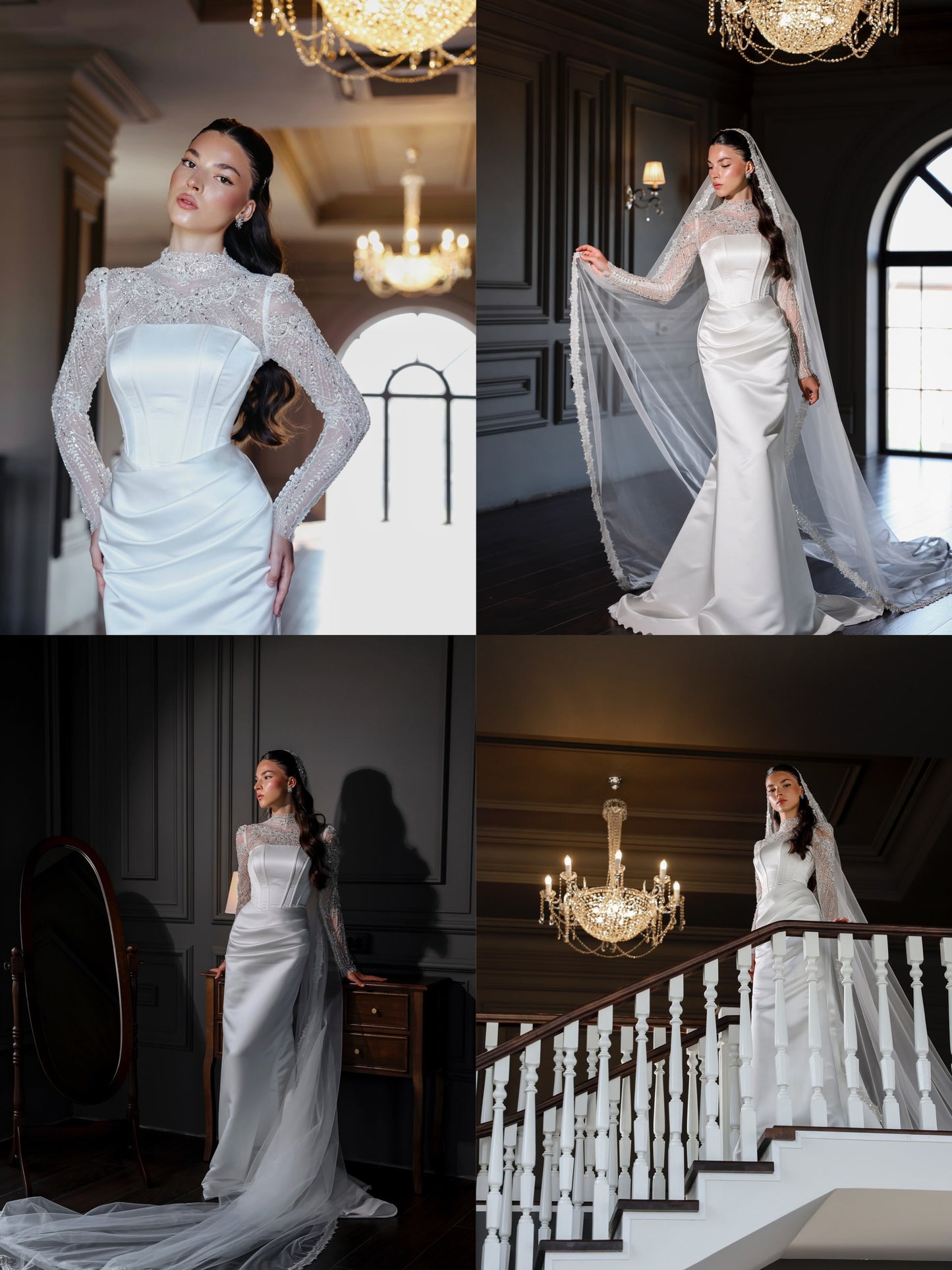 Lace High-Neck Ball Gown Wedding Dress with Train