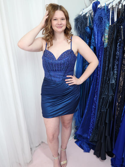 Beaded Corset Ruched Bodycon Homecoming Dress