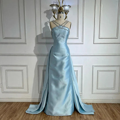 Beaded Strappy Gown with Overskirt