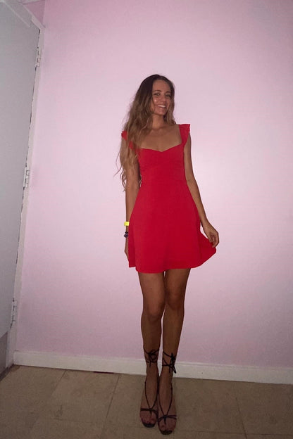 Ruched Bust Flutter Strap Mini Dress
