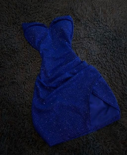 Strapless Sweetheart Ruched Glitter Mini Dress
