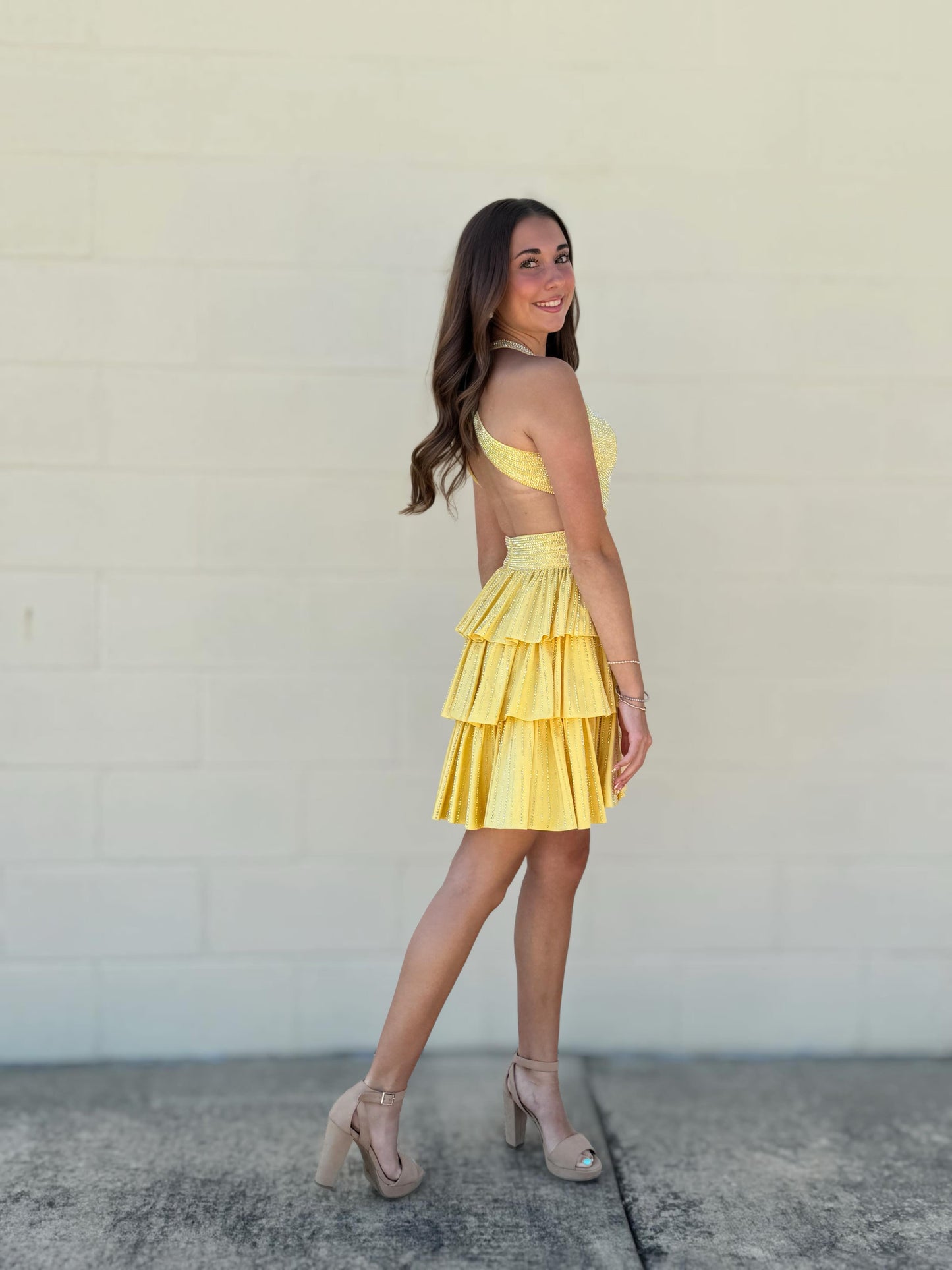 Halter Cutout Tiered Ruffle Mini Dress
