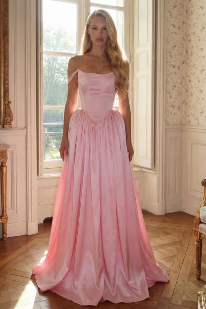 Off-the-Shoulder Satin Corset Ball Gown