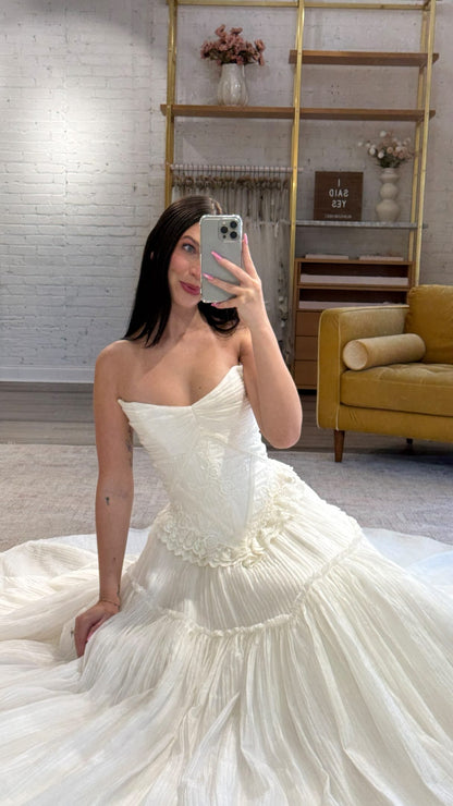 Strapless Embroidered Basqued Ball Gown