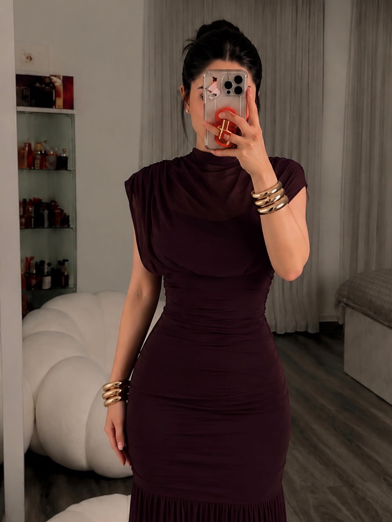 Draped High Neck Ruched Mermaid Evening Dress
