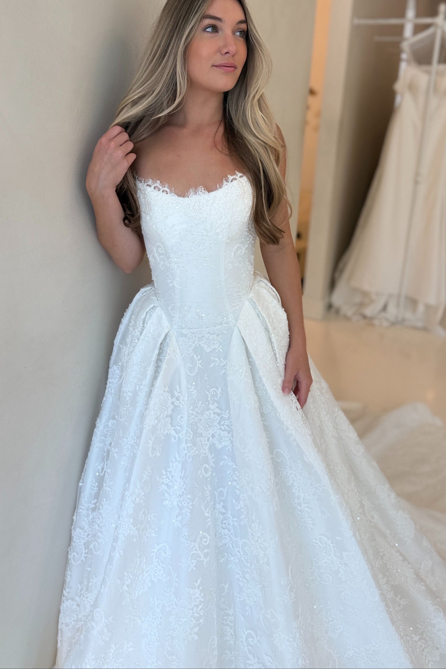 Strapless Lace Corset Ball Gown Wedding Dress