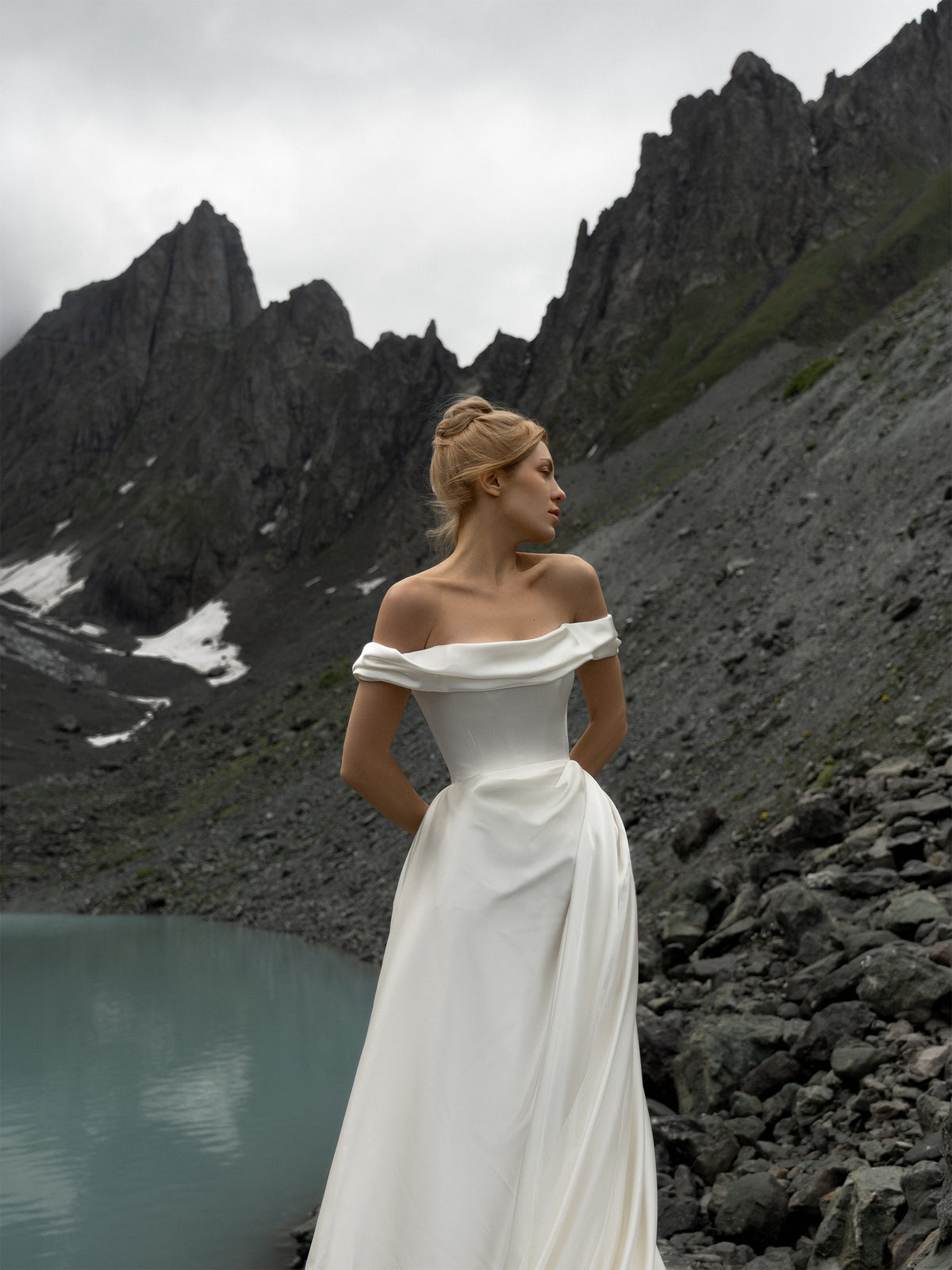 Strapless High-Low Satin Wedding Dress with Train