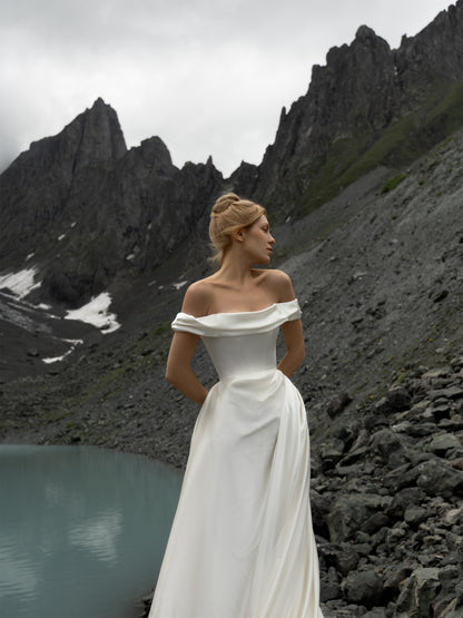 Strapless High-Low Satin Wedding Dress with Train