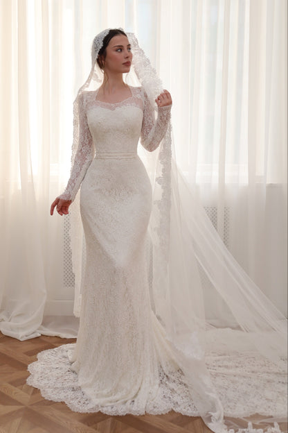 Lace Sheath Wedding Dress with Long Sleeves