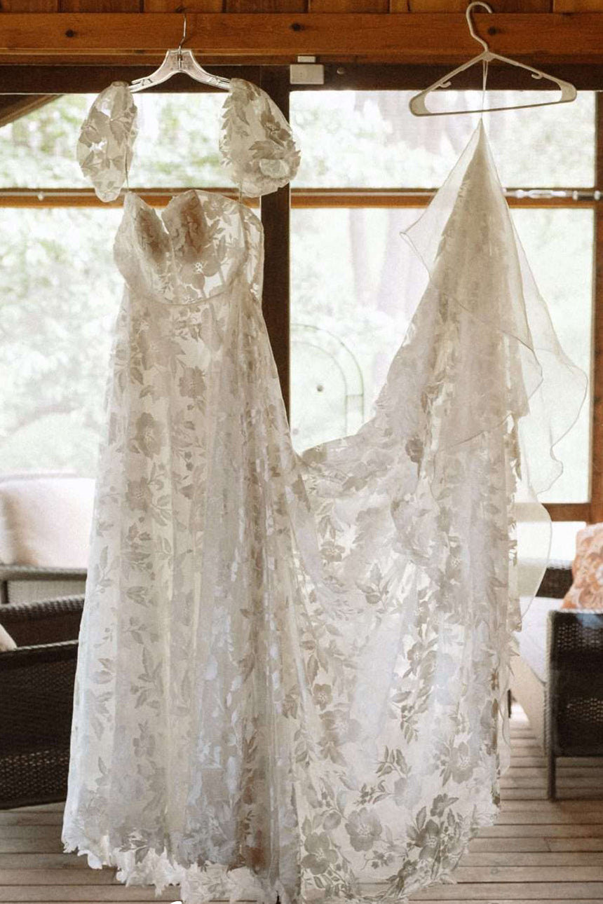 Off-the-Shoulder Lace A-Line Wedding Dress with Slit